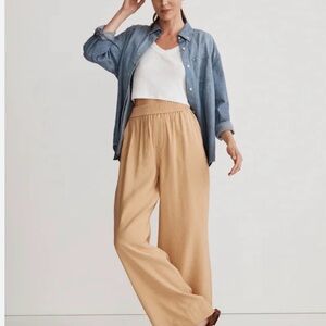 Madewell Wide-Leg Tan Elastic-Waist Pants